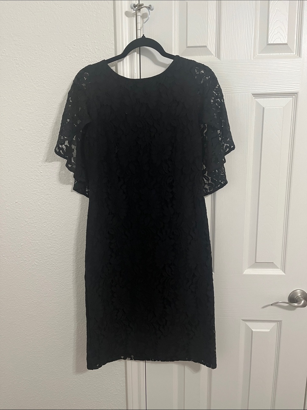 Black Lace Midi Dress with Flutter Sleeves